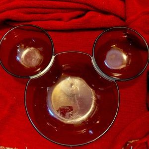 Disney Mickey Mouse Ears Clear Black Tint Chip And Dip Bowl Large Pre-Owned